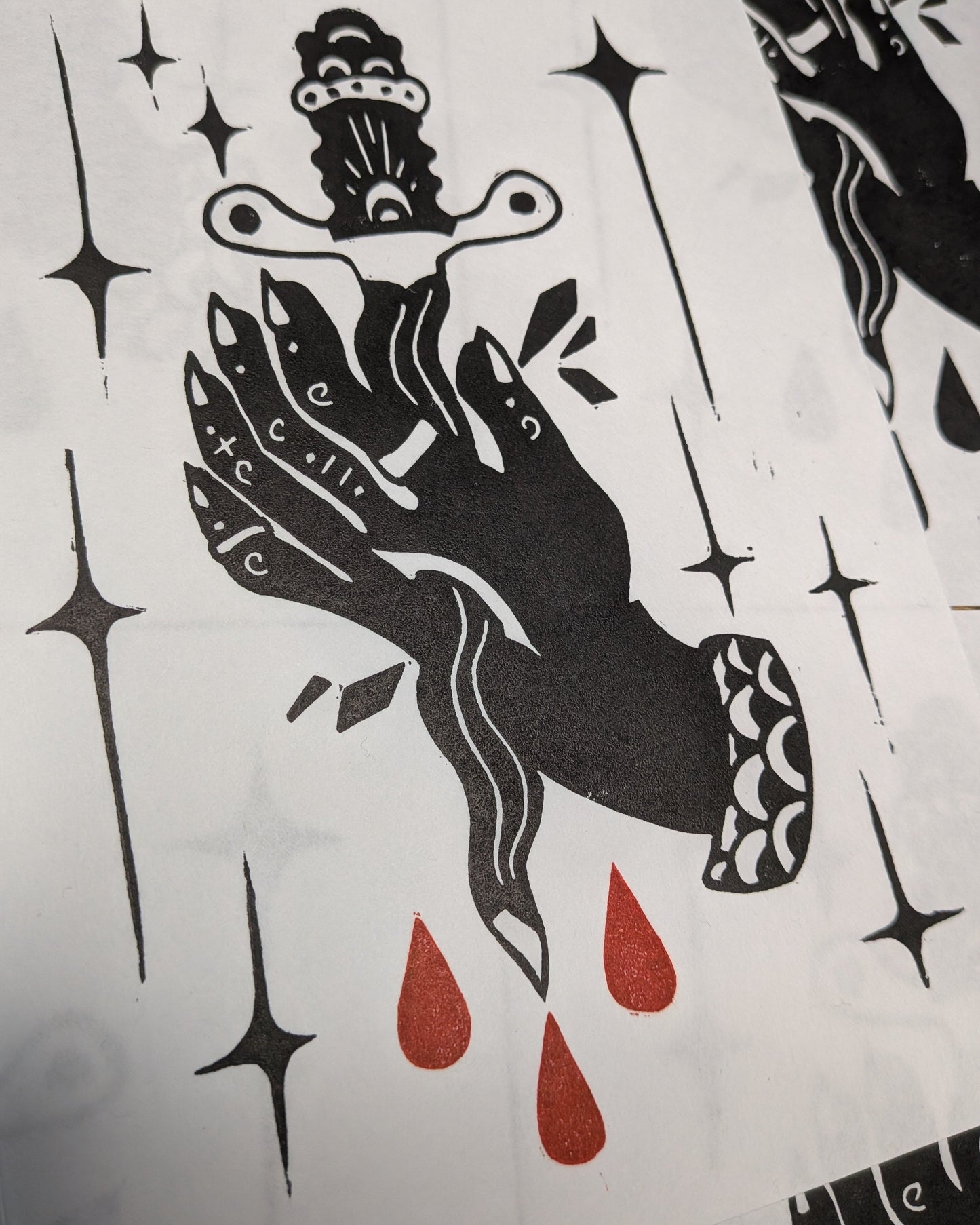 A Blade Through the Palm (Red Drops)