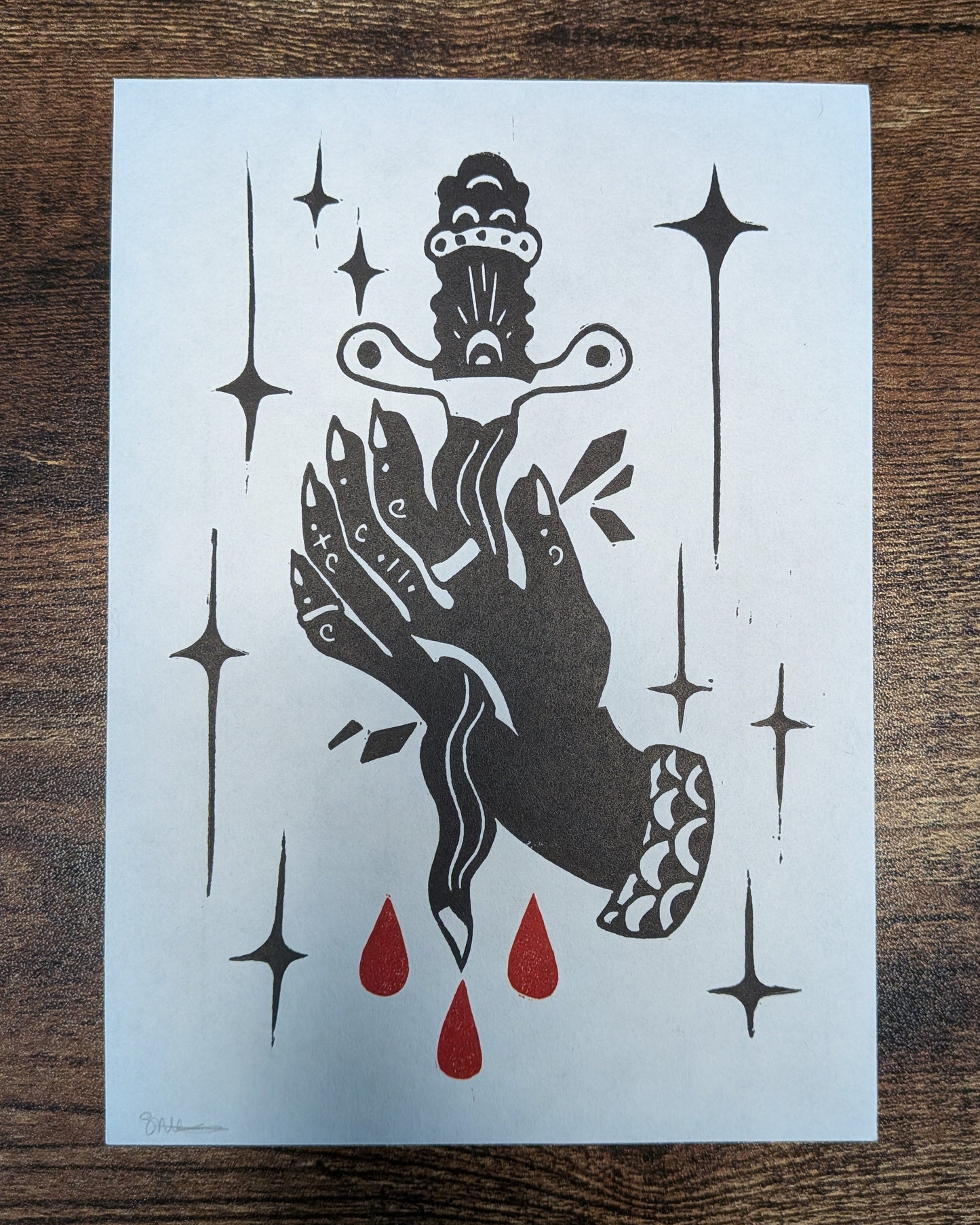 A Blade Through the Palm (Red Drops)